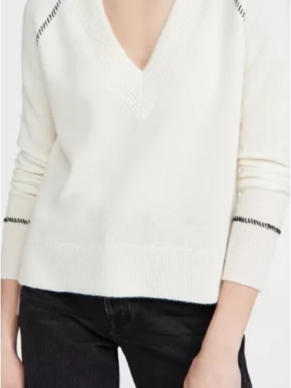 Veronica Beard Preta Ivory Cashmere V-Neck Sweater